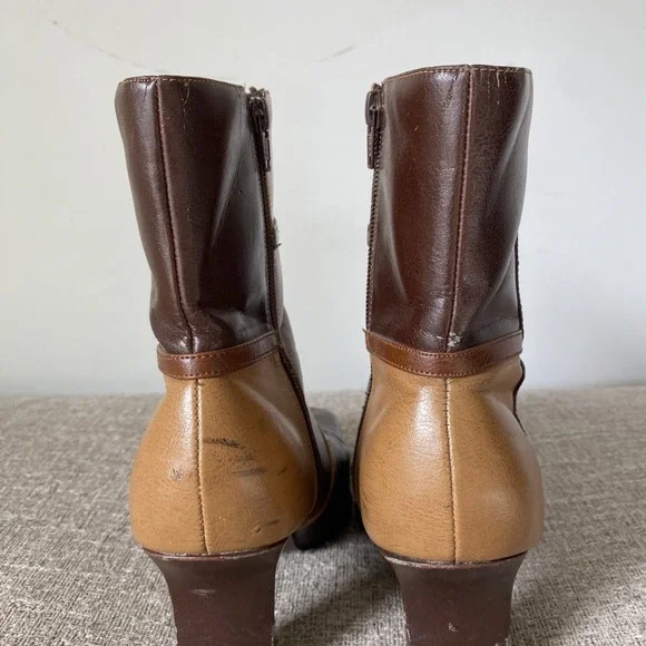 Vintage Y2K Patchwork Faux Leather Booties Boots Size 8M Square Toe Boho Brown - Picture 6 of 13